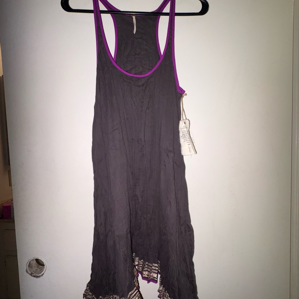 Free People  FP one Ariel Tank mini dress purple Metallic Trim Cotton size S